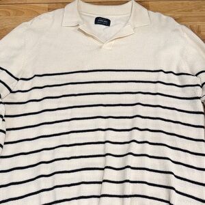 Classic Cream Polo Sweater with Black Stripes